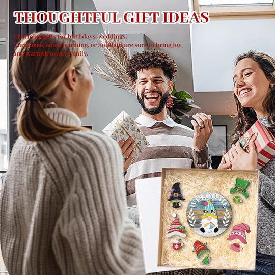 🍁Le migliori decorazioni natalizie🎄Cartello di benvenuto intercambiabile a forma di gnomo in legno🎈