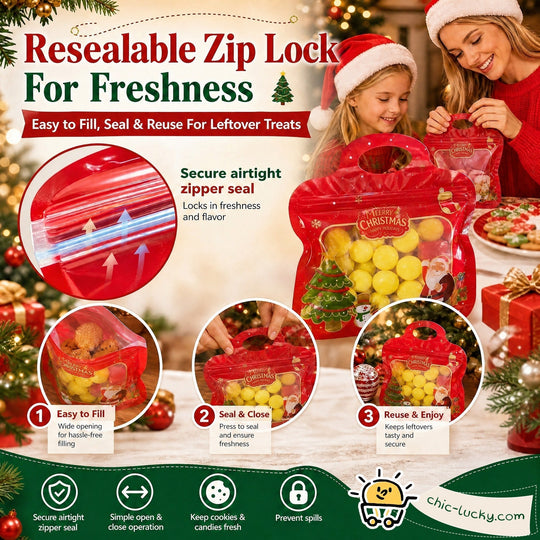 🎁30% OFF!!!-Ready for Christmas!🎅Easy Fill, Easy Seal🎄Festive Self-Seal Treat Bags – Santa & Snowman Print | Resealable, Food-Safe & Perfect for Cookies, Chocolates & Little Gifts🎅⛄