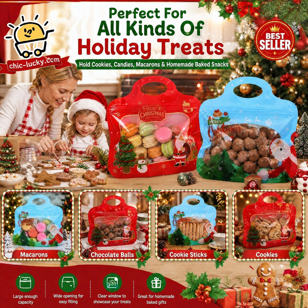 🎁30% OFF!!!-Ready for Christmas!🎅Easy Fill, Easy Seal🎄Festive Self-Seal Treat Bags – Santa & Snowman Print | Resealable, Food-Safe & Perfect for Cookies, Chocolates & Little Gifts🎅⛄