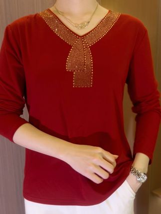 🔥2025 Quality Winter Rhinestone Velvet Long Sleeve T Shirt