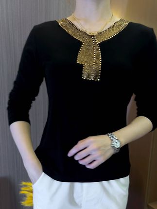 🔥2025 Quality Winter Rhinestone Velvet Long Sleeve T Shirt