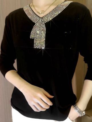 🔥2025 Quality Winter Rhinestone Velvet Long Sleeve T Shirt