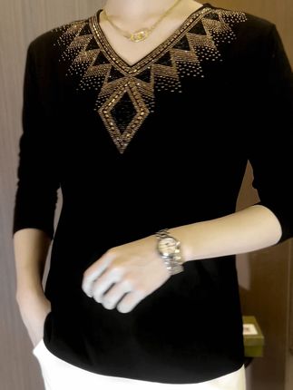🔥2025 Quality Winter Rhinestone Velvet Long Sleeve T Shirt