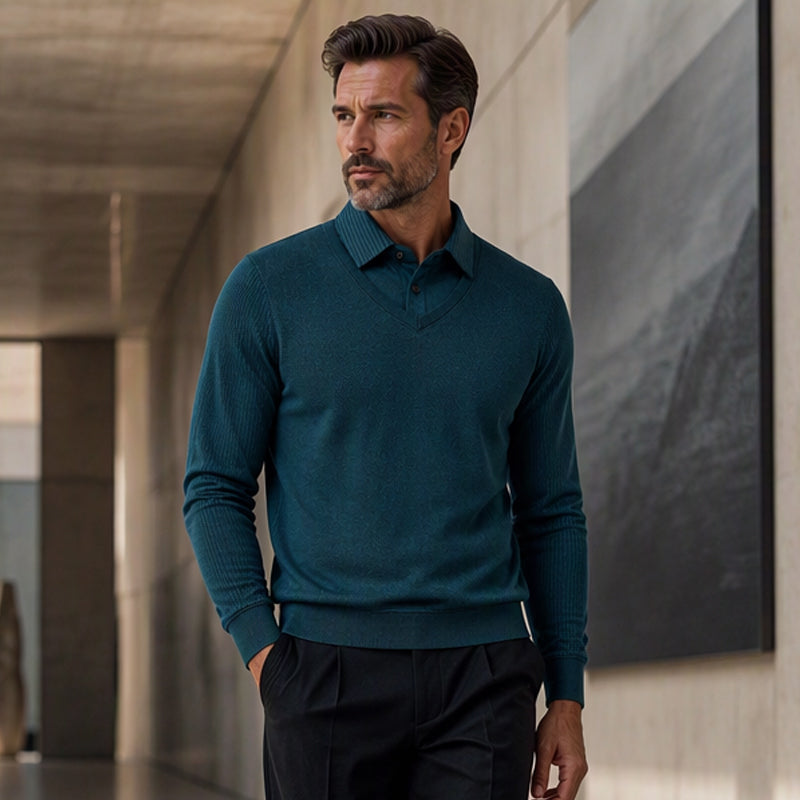 👕Men's False Two-Piece Long Sleeve Top – Smart Casual Two-Piece Look Without The Fuss