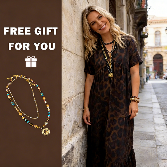 ✨Summer Hot Sale-50% Off!!👗📿Women's V-Neck Leopard Print Maxi Dress With Free Necklace