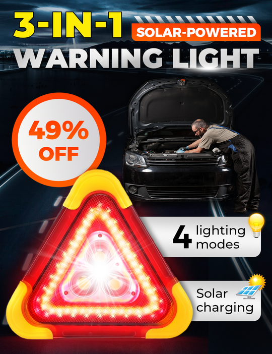 3-in-1 Solar Emergency Triangle Light – Super Bright, Power Bank & 4 Modes for Roadside Safety ⚡