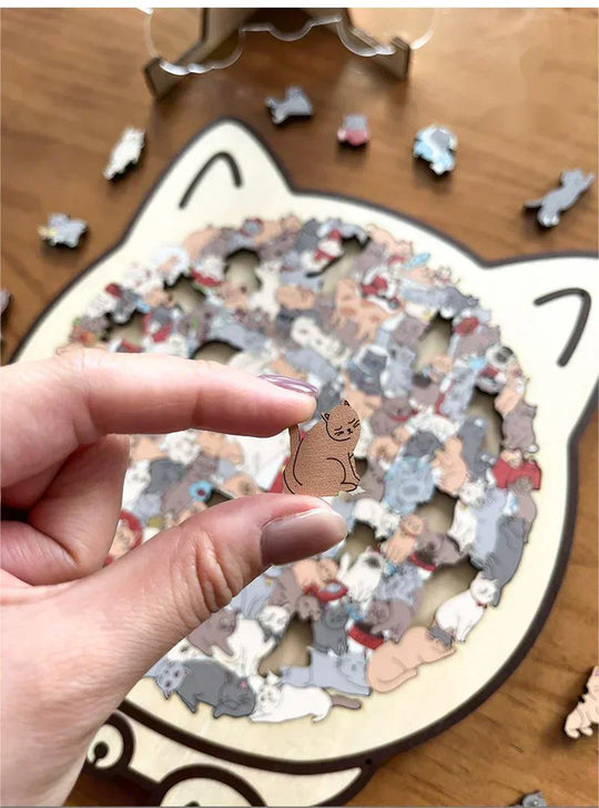🎁Nice Christmas Gift🎅135-Piece Morandi-Colored Cat Shaped Wooden Jigsaw Puzzle