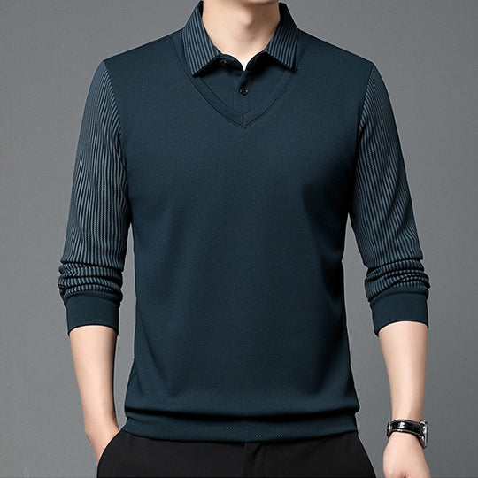 👕Men's False Two-Piece Long Sleeve Top – Smart Casual Two-Piece Look Without The Fuss
