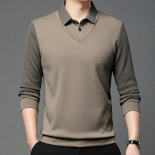 👕Men's False Two-Piece Long Sleeve Top – Smart Casual Two-Piece Look Without The Fuss