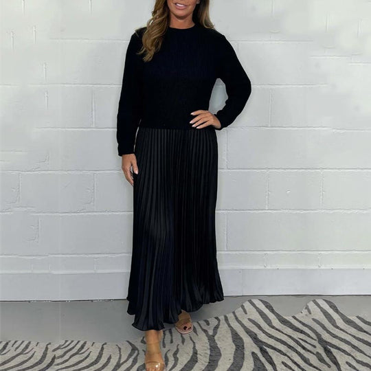 🔥Women's Solid Color Long Sleeve Jumper & Pleated Bottom Dress