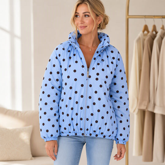 ⚫ Playful Polka Dots, Statement Sleeves | Women's Oversized Zipper Jacket