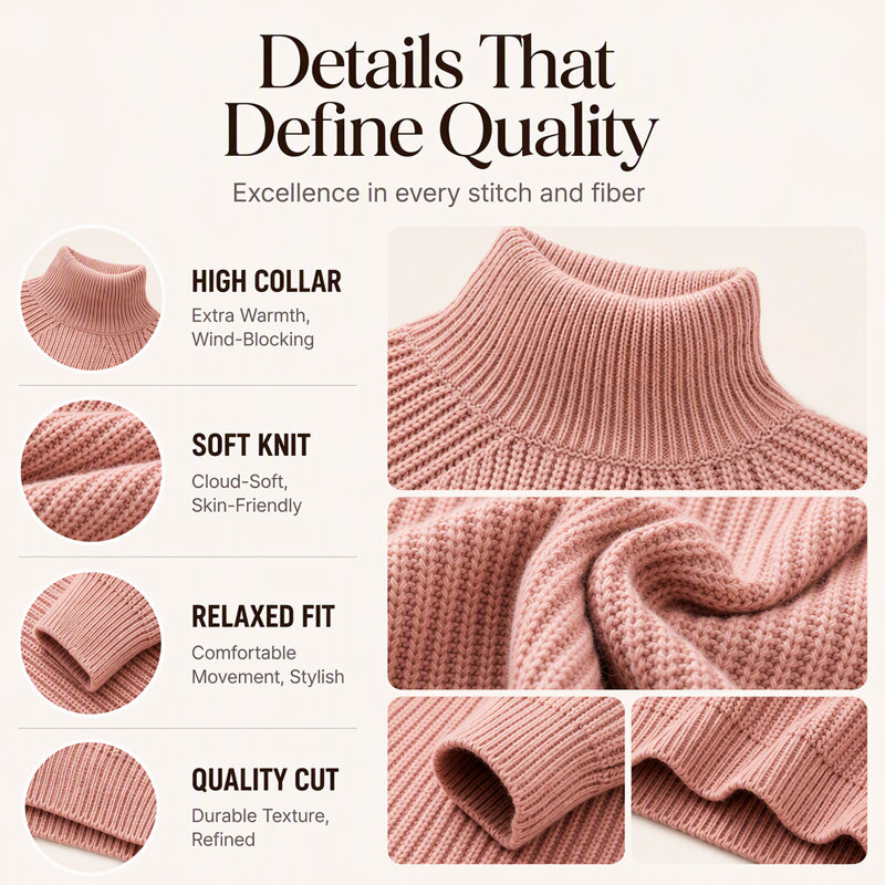 🧶 Cozy High Neck, Flattering Relaxed Drape | Women's Knit Sweater Dress