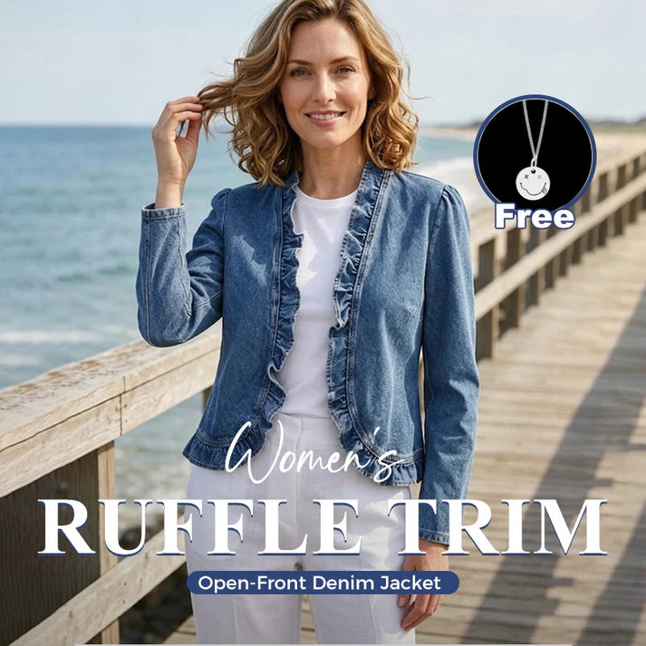 🥳2026 HOT SALE🥳💞50K+ SOLD!👵☀️ 50% OFF! Open-Front Denim Jacket – No buttons, easy on/off. Flattering ruffle trim, breathable fabric. Classic blue wash. A versatile wardrobe staple. 🌿✅
