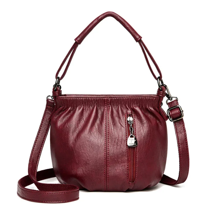 👜Pleated Bucket Leather Handbag – Soft Material, Adjustable Strap & Chic Casual Style ✨