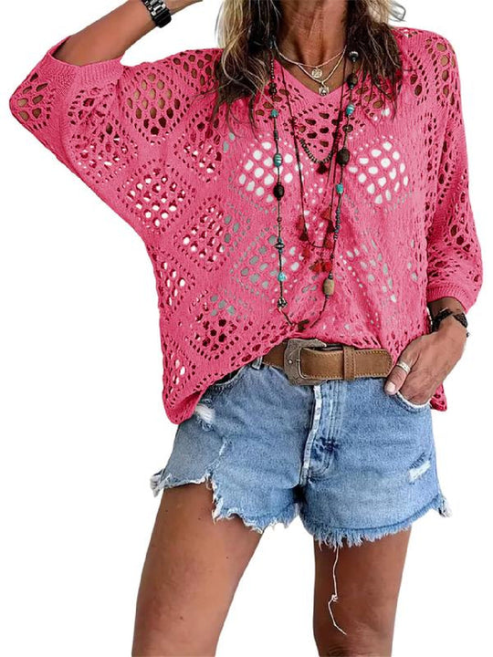 ⏰Last day sale 20% OFF🔥Hot Sale-Womens Bohemian-Inspired Beige Crochet Top with V-Neck