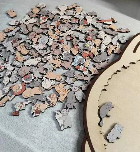 🎁Nice Christmas Gift🎅135-Piece Morandi-Colored Cat Shaped Wooden Jigsaw Puzzle