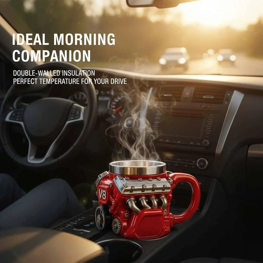 Retro Engine Coffee Mug, V8 Engines Stainless Steel Cup