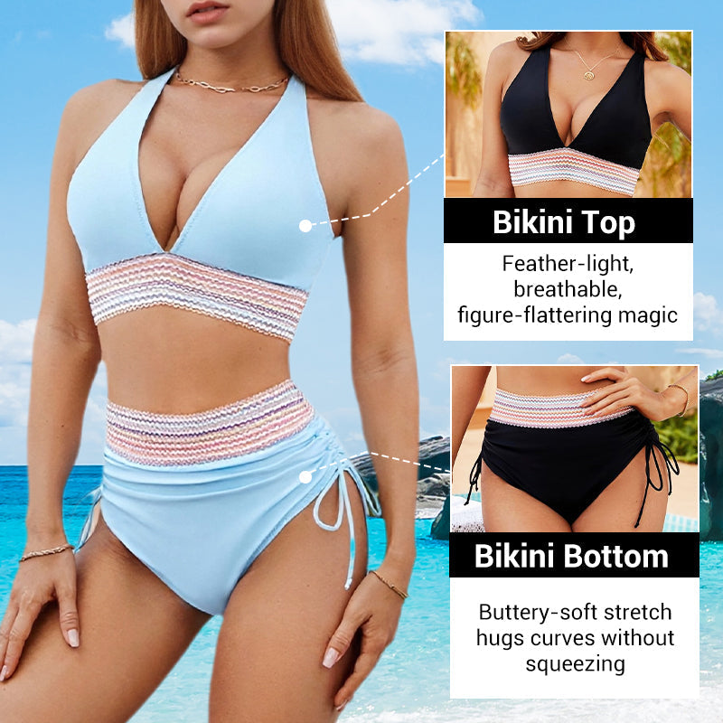 🌸 50% OFF NOW! 🌸High Waisted Tummy Control Color Block Bikini Sets