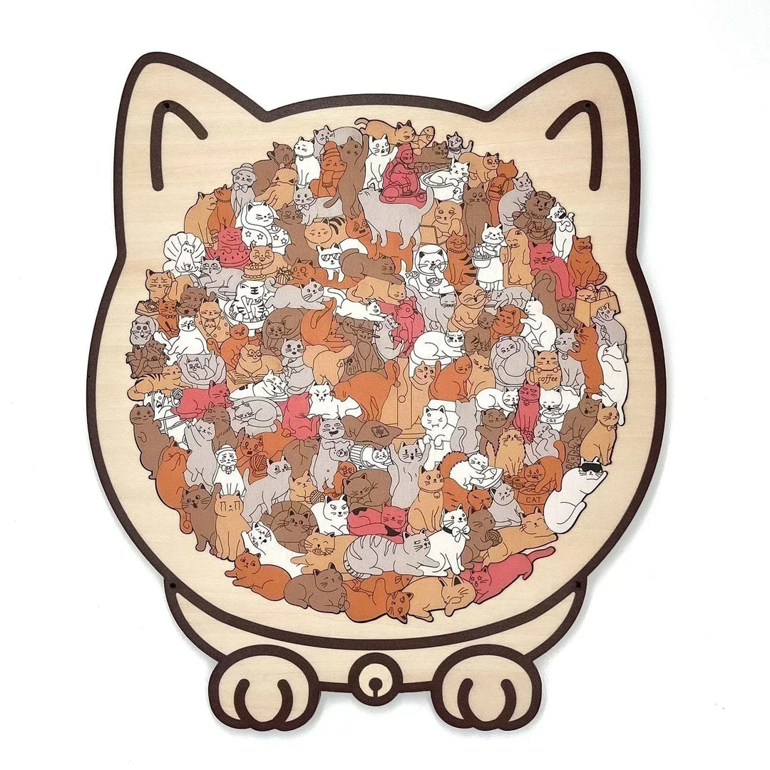 🎁Nice Christmas Gift🎅135-Piece Morandi-Colored Cat Shaped Wooden Jigsaw Puzzle