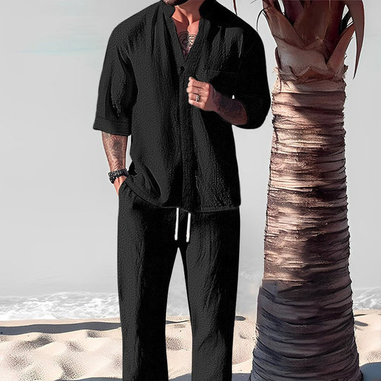 🎉BIG SALE🎉Men's Trendy Cotton Linen Top & Pants Two-Piece Set