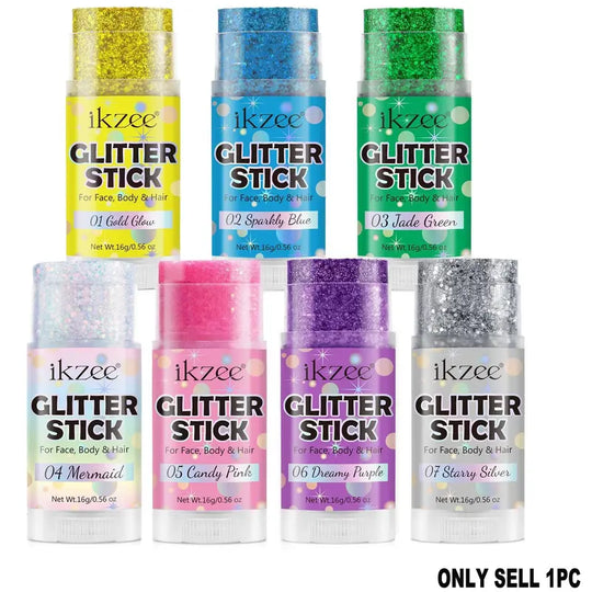 Ikzee Glitter Stick, Body Glitter Gel for Face and Hair, Shimmering Mermaid Glitter with Chameleon Effect and Large Particles, Glowing Body Glitter Cosmetic, Festival Party Makeup Accessory