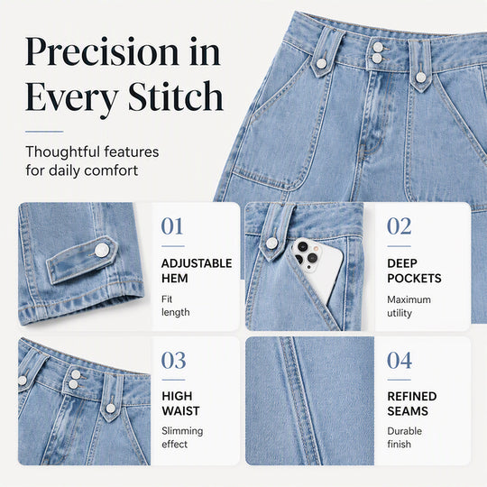 👖 Retro Denim Style | Women's High-Waisted Double-Button Wide-Leg Jeans