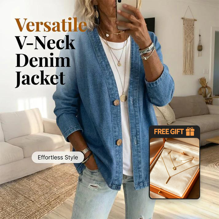 🧥 60% OFF NOW! ✨ Women's Classic Button Front Denim Jacket – V-Neck, Breathable Fabric & Relaxed Fit 💙