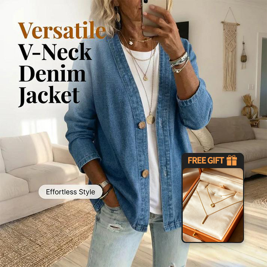 🧥 60% OFF NOW! ✨ Women's Classic Button Front Denim Jacket – V-Neck, Breathable Fabric & Relaxed Fit 💙
