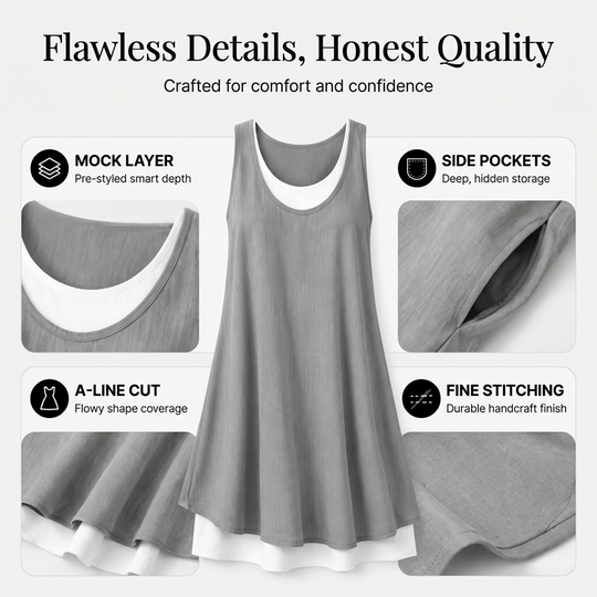 ⏰Last Day Sale 50% Off💃Women's Casual Loose Sleeveless Fake Two Piece Tank Dress