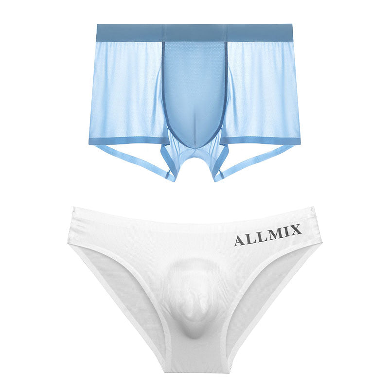 【Set di biancheria intima da uomo】-Brife Shorts+Boxer Shorts I Whatwear di seta in ghiaccio 3D traspirato