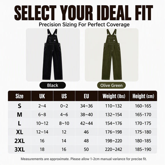 Men's Heavyweight Cotton Denim Overalls Relaxed Fit Straight Leg Dungarees with Multi Pocket Utility
