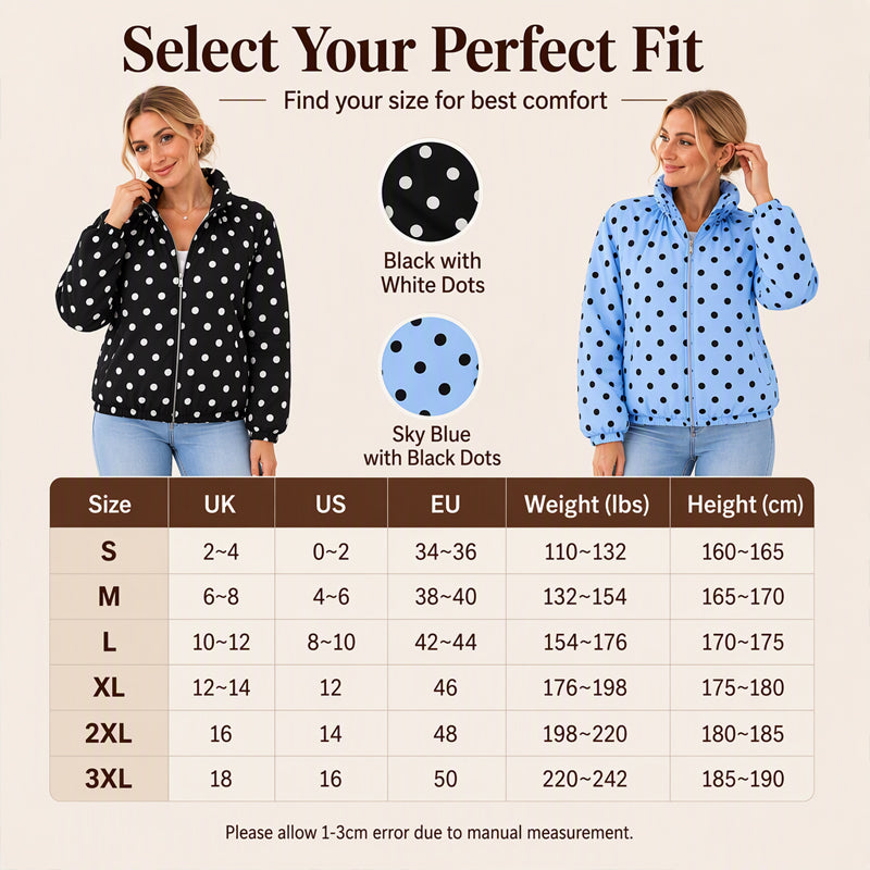 ⚫ Playful Polka Dots, Statement Sleeves | Women's Oversized Zipper Jacket