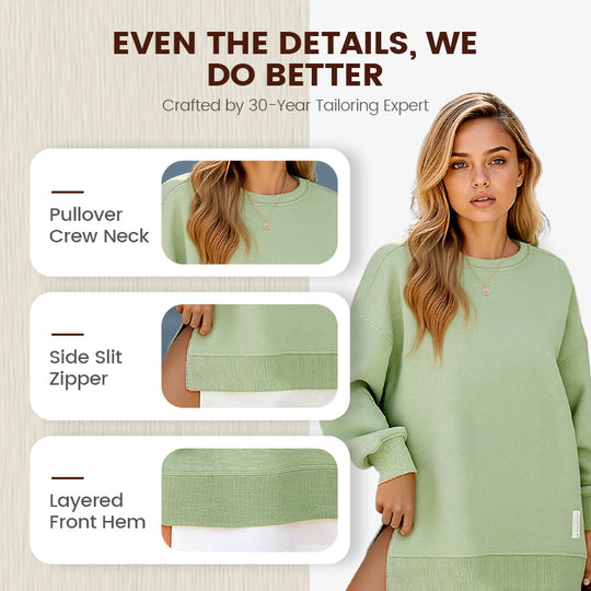 💥Winter Hot Sale 50% Off💥Long Sleeve Pullover Zipper Slit Casual Sweatshirt Dress