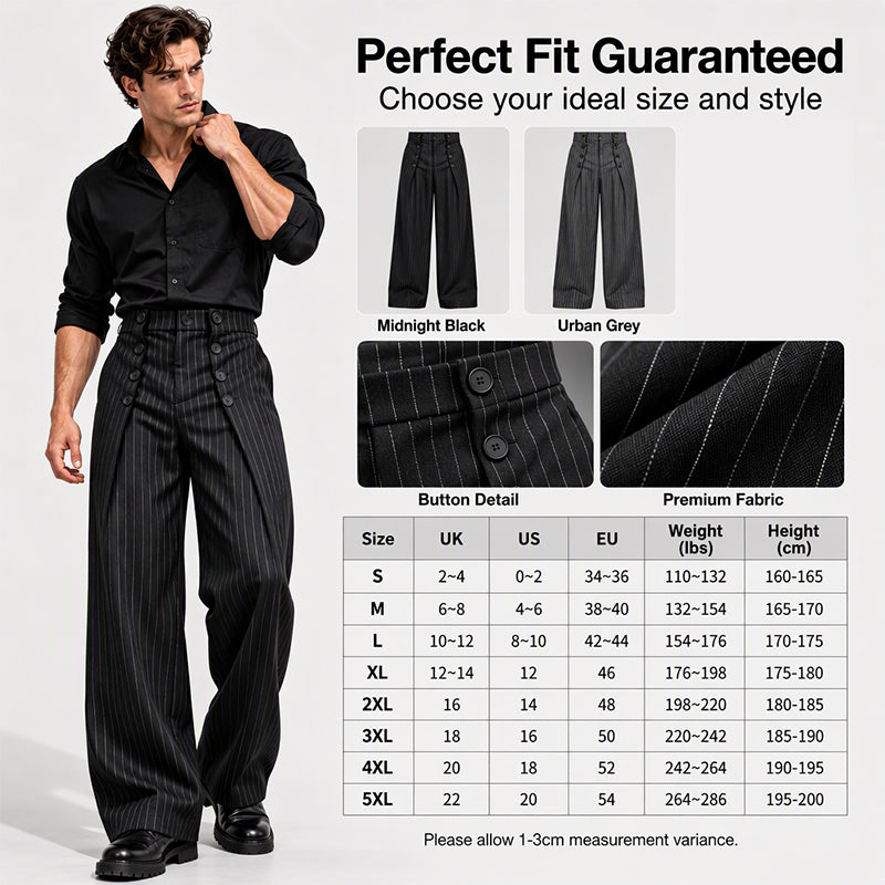 💼 Tailored Waist, Effortless Drape | Men's Double-Breasted High-Waist Pants