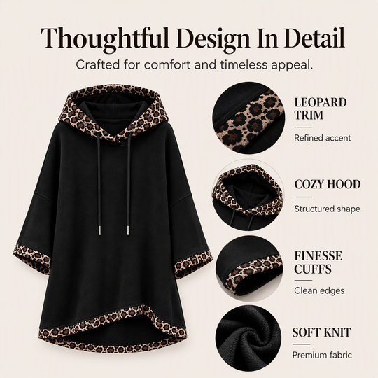 🐆 Leopard Detail, Easy Style | Women's Loose-Fit Drawstring Hoodie