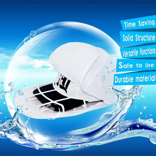 Polypropylene Hat Washer Cage with Adjustable Shaper, 1 Pack White Free Gift Mesh Bag, Laundry Accessory Zipper Organizer for Adult Caps, Hat Cleaning Protection in Washer