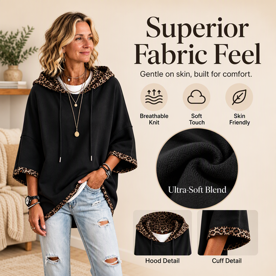 🐆 Leopard Detail, Easy Style | Women's Loose-Fit Drawstring Hoodie