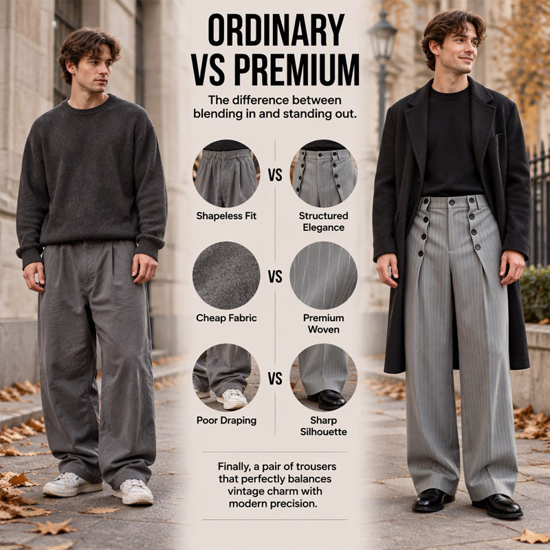 💼 Tailored Waist, Effortless Drape | Men's Double-Breasted High-Waist Pants