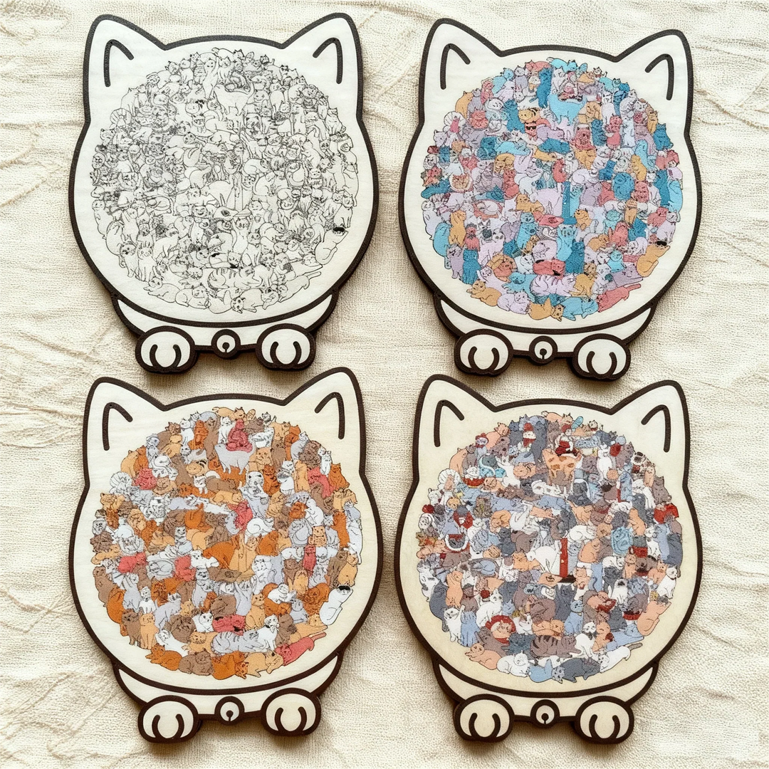 🎁Nice Christmas Gift🎅135-Piece Morandi-Colored Cat Shaped Wooden Jigsaw Puzzle