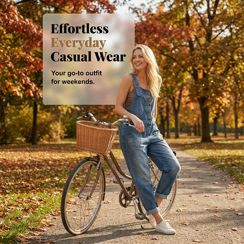 ✨ Easy Everyday Comfort | Women's Relaxed-Fit Denim Overalls with Deep Pockets