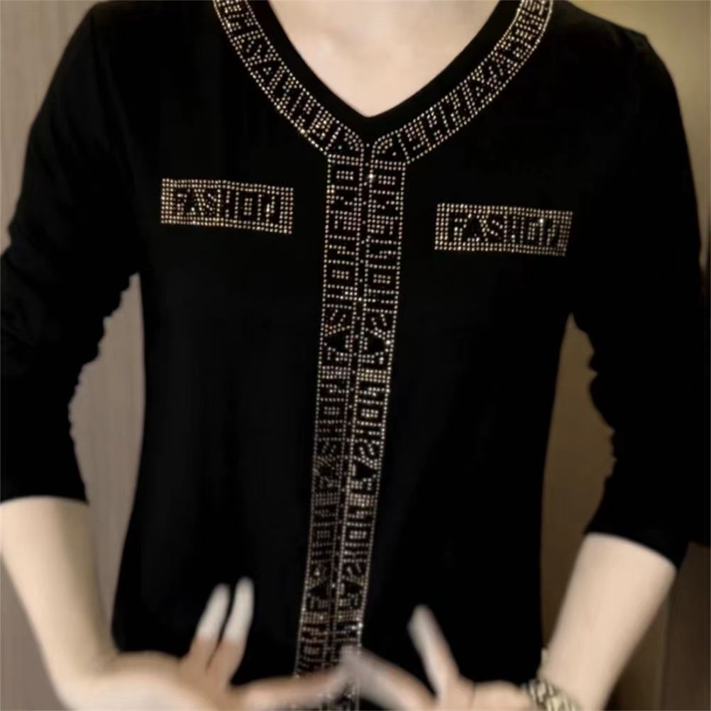 🔥2025 Quality Winter Rhinestone Velvet Long Sleeve T Shirt