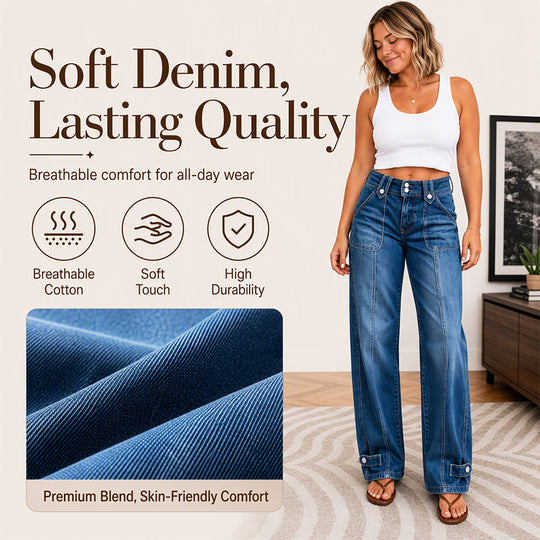 👖 Retro Denim Style | Women's High-Waisted Double-Button Wide-Leg Jeans
