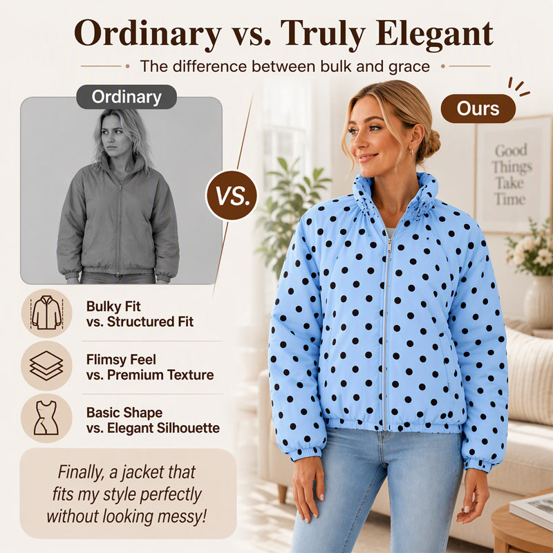 ⚫ Playful Polka Dots, Statement Sleeves | Women's Oversized Zipper Jacket