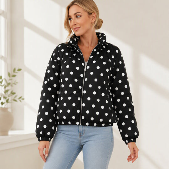 ⚫ Playful Polka Dots, Statement Sleeves | Women's Oversized Zipper Jacket