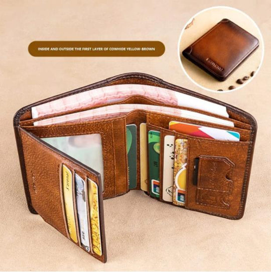 🔥2026 New Arrival🔥Minimalist RFID Blocking Leather Wallet for Men – Ultra-Thin, Genuine Top-Layer Cowhide, Short Design for Everyday Carry