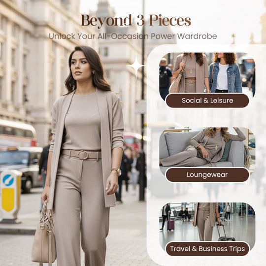 👗 Elegant Longline Cardigan 3-Piece Set – Soft Fabric, Chic Top & Pants for Office Commute & Daily Outings ✨