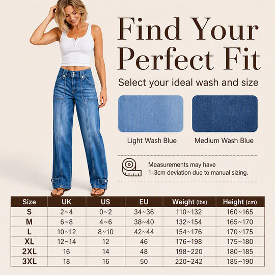 👖 Retro Denim Style | Women's High-Waisted Double-Button Wide-Leg Jeans