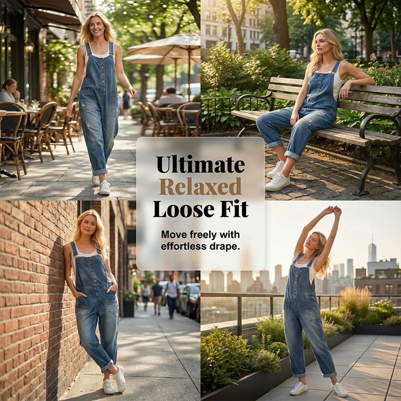✨ Easy Everyday Comfort | Women's Relaxed-Fit Denim Overalls with Deep Pockets