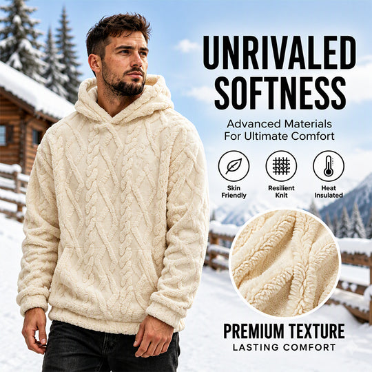Men's Winter Fodrad Lined Hoodie Jacquard Pattern Long Sleeve Pullover Sweatshirt for Casual Outdoor Wear