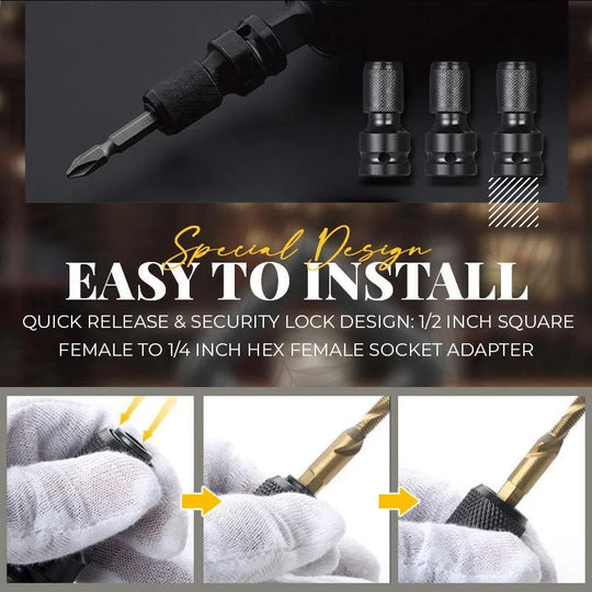 📢📢50% OFF !! ⏰ 1/4" Hex Shank Socket Converter – 1/2" to 1/4", Quick Release ⚙️